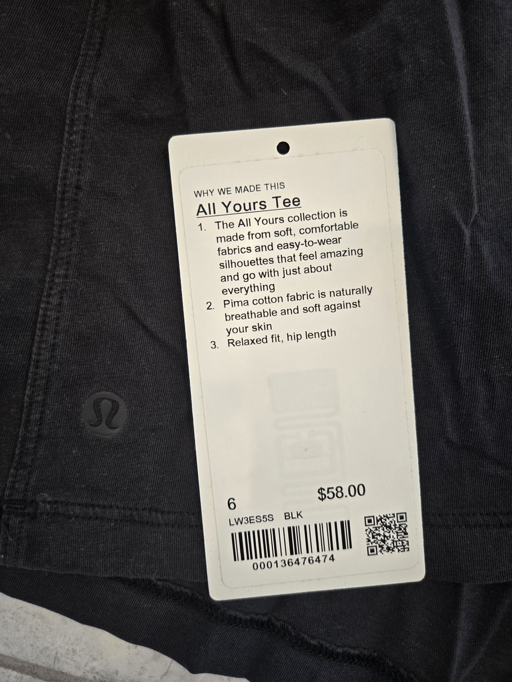 lululemon athletica All Yours Black Organic Cotton Crewneck Tee - Picture 4 of 4